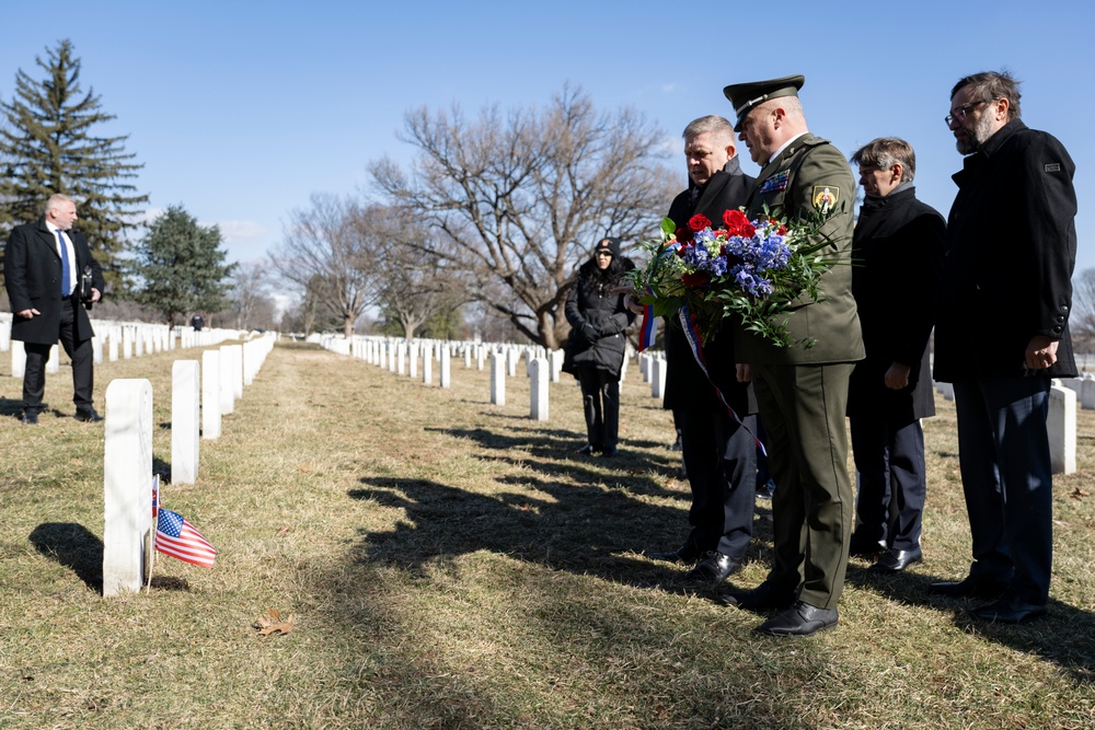 Slovakia’s Prime Minister Robert Fico Visits the Gravesite of Iwo Jima Flag Raiser U.S. Marine Corps Sgt. Michael Strank in Section 12