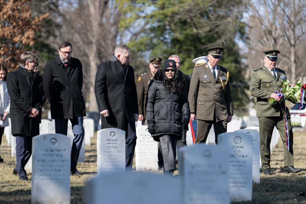 Slovakia’s Prime Minister Robert Fico Visits the Gravesite of Iwo Jima Flag Raiser U.S. Marine Corps Sgt. Michael Strank in Section 12