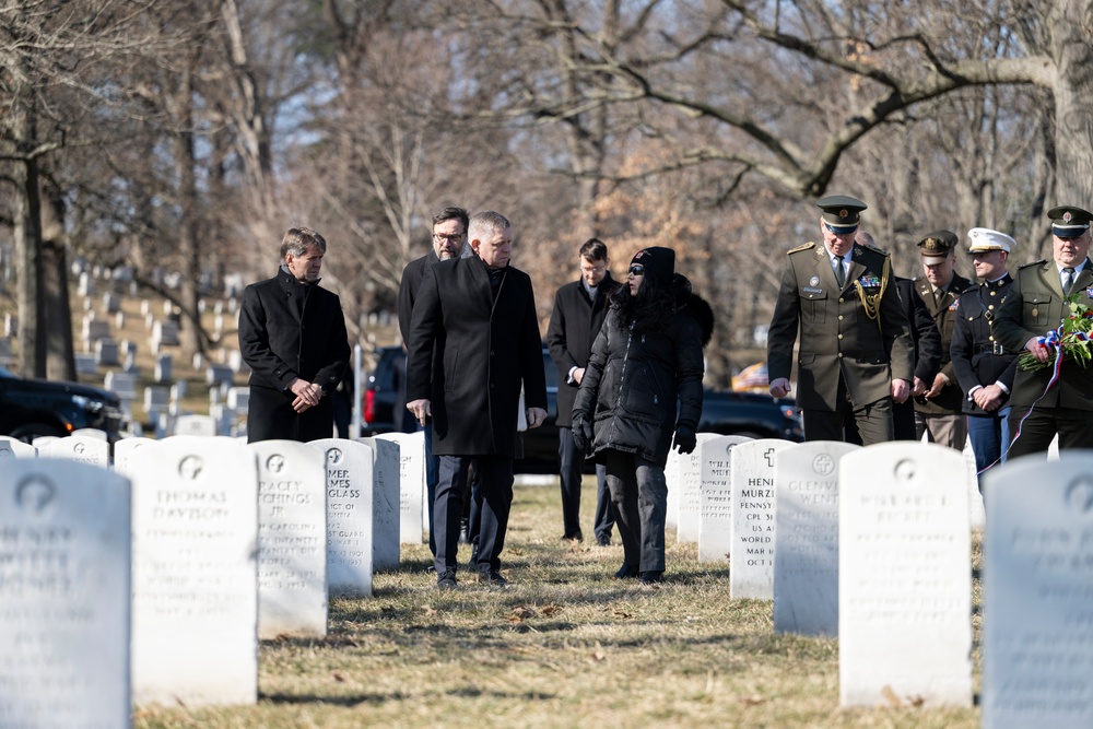 Slovakia’s Prime Minister Robert Fico Visits the Gravesite of Iwo Jima Flag Raiser U.S. Marine Corps Sgt. Michael Strank in Section 12