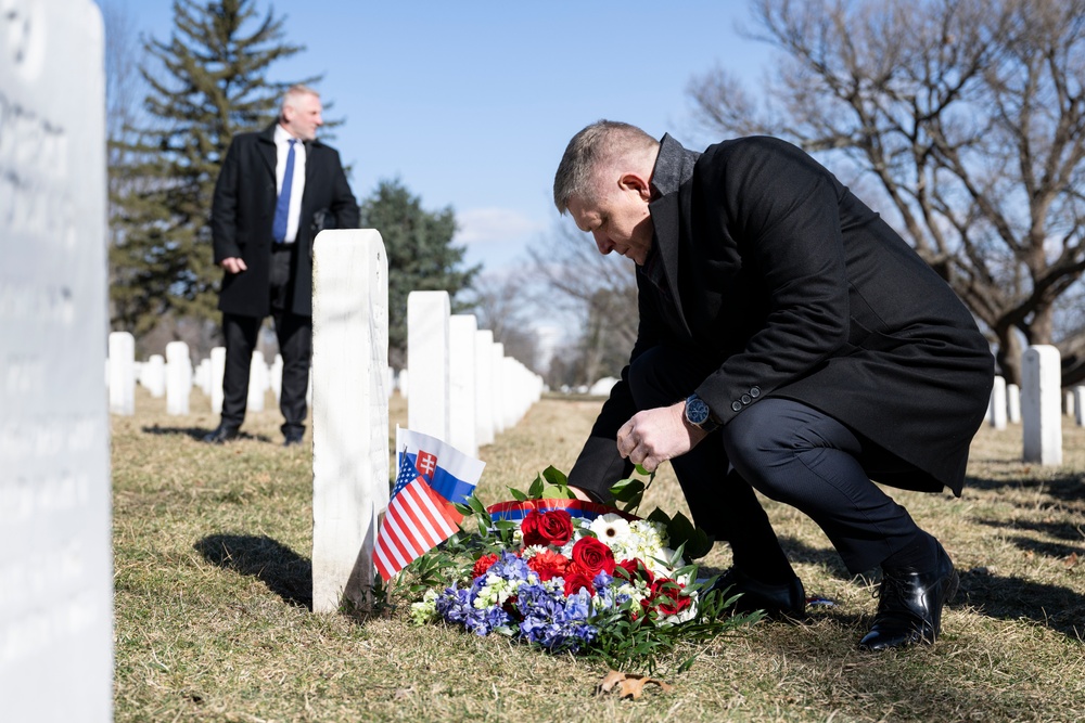 Slovakia’s Prime Minister Robert Fico Visits the Gravesite of Iwo Jima Flag Raiser U.S. Marine Corps Sgt. Michael Strank in Section 12