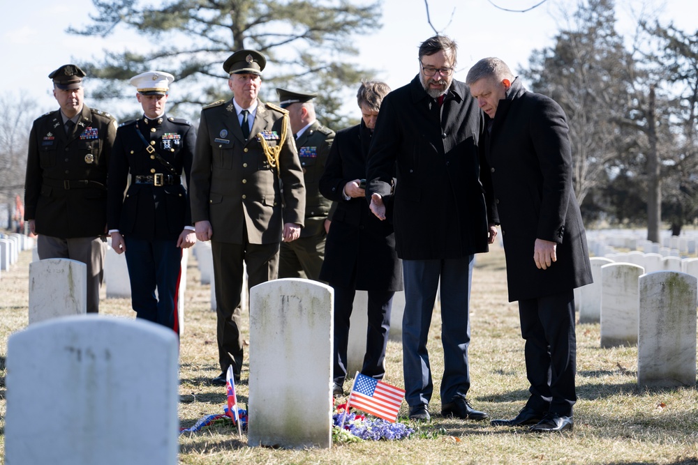 Slovakia’s Prime Minister Robert Fico Visits the Gravesite of Iwo Jima Flag Raiser U.S. Marine Corps Sgt. Michael Strank in Section 12