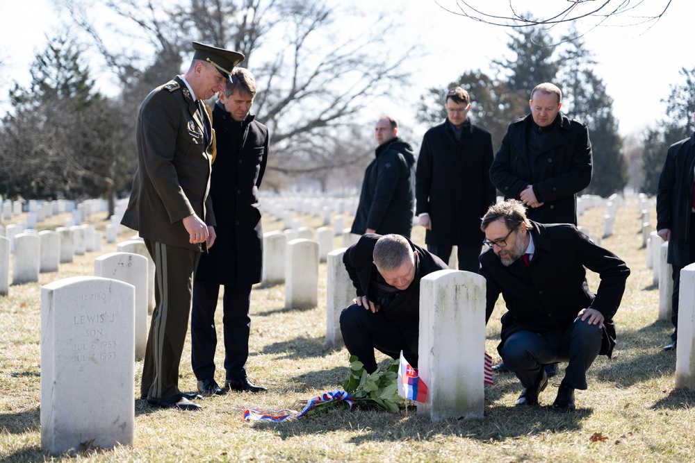 Slovakia’s Prime Minister Robert Fico Visits the Gravesite of Iwo Jima Flag Raiser U.S. Marine Corps Sgt. Michael Strank in Section 12