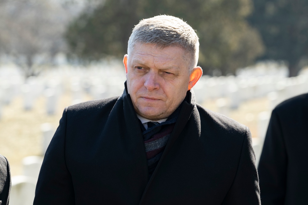 Slovakia’s Prime Minister Robert Fico Visits the Gravesite of Iwo Jima Flag Raiser U.S. Marine Corps Sgt. Michael Strank in Section 12