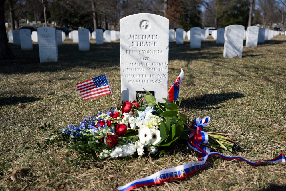 Slovakia’s Prime Minister Robert Fico Visits the Gravesite of Iwo Jima Flag Raiser U.S. Marine Corps Sgt. Michael Strank in Section 12