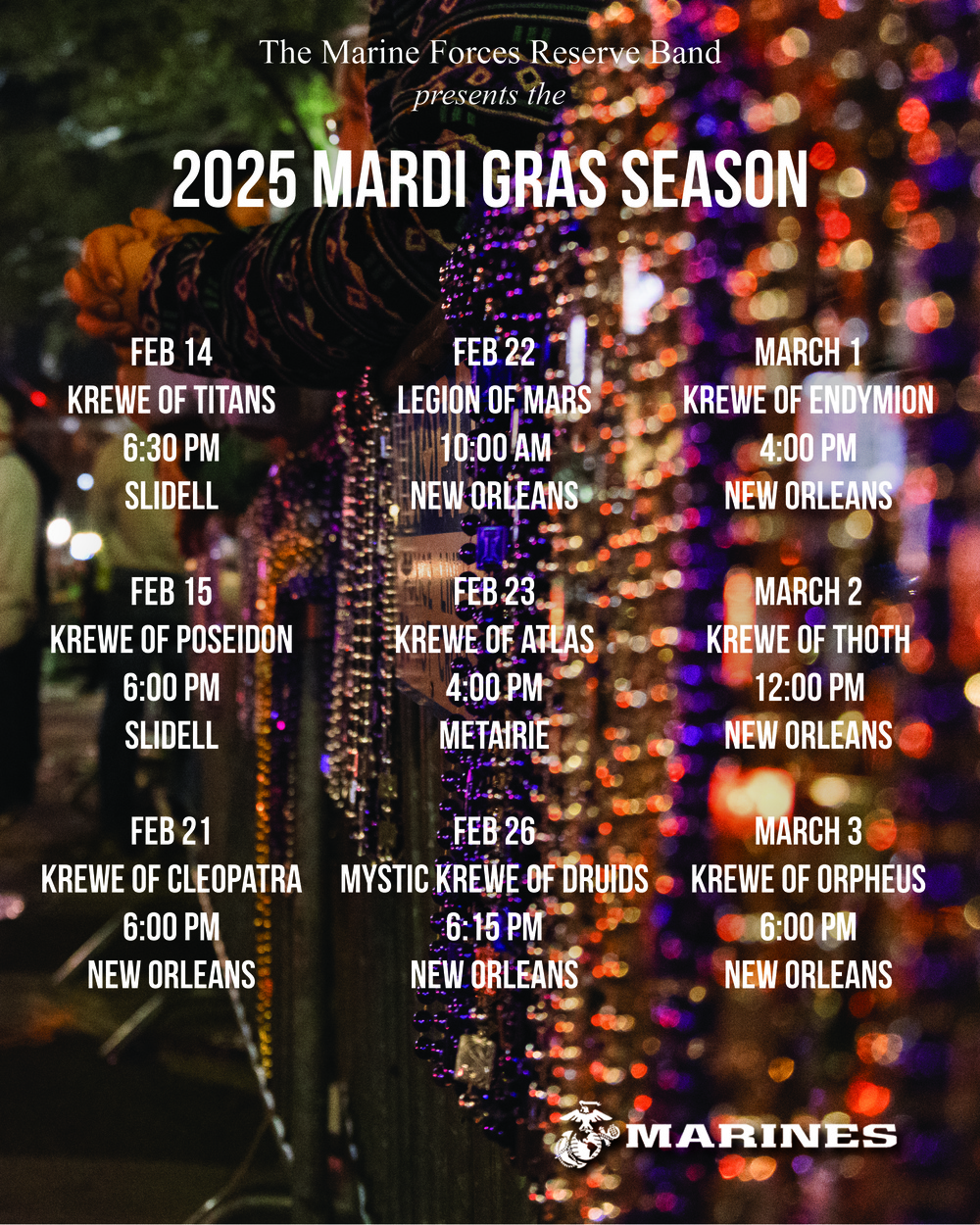 Marine Forces Reserve Band Mardi Gras Parade Schedule