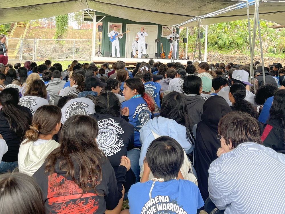 US Pacific Fleet Band performs a concert for students of Konawaena Middle School.