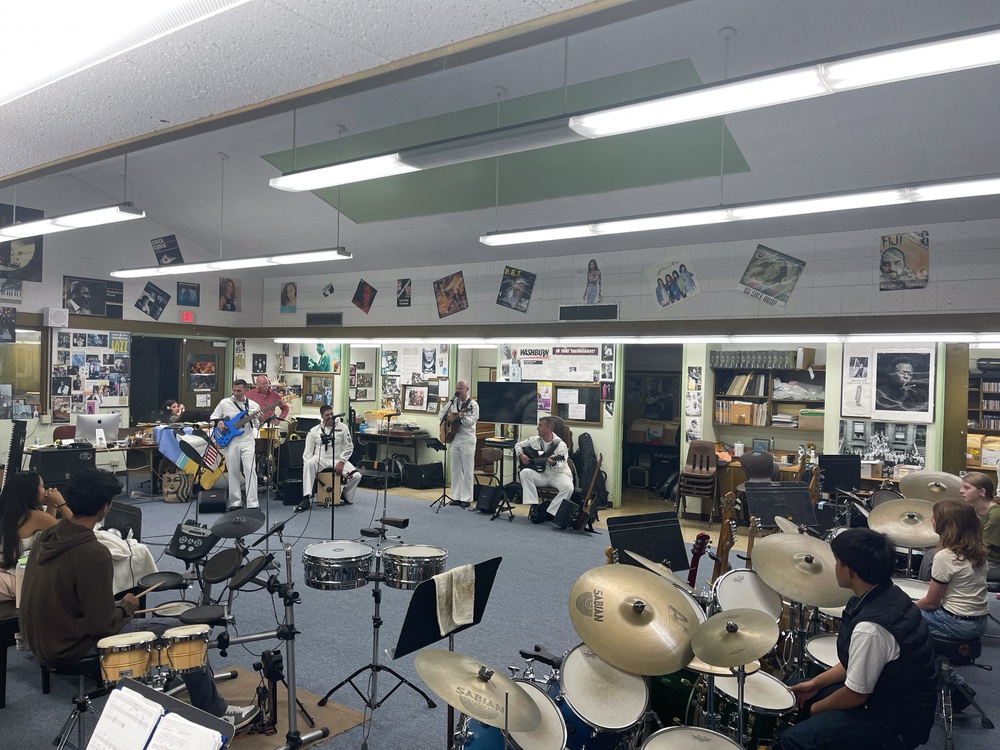 US Pacific Fleet Band performs a clinic for students of Kealakehe High School.