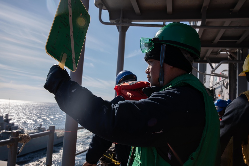 USS Iwo Jima Conducts Fueling At Sea Operations