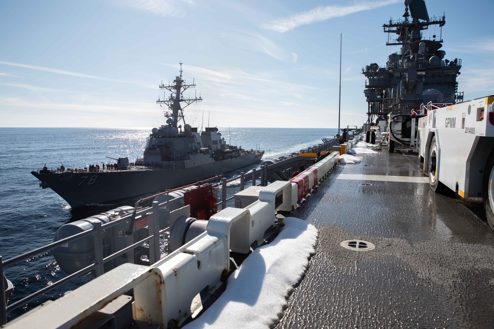 USS Iwo Jima Conducts Fueling At Sea Operations