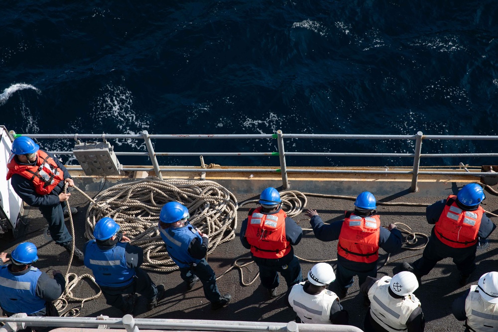 USS Iwo Jima Conducts Fueling At Sea Operations