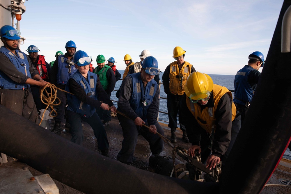 USS Iwo Jima Conducts Fueling At Sea Operations