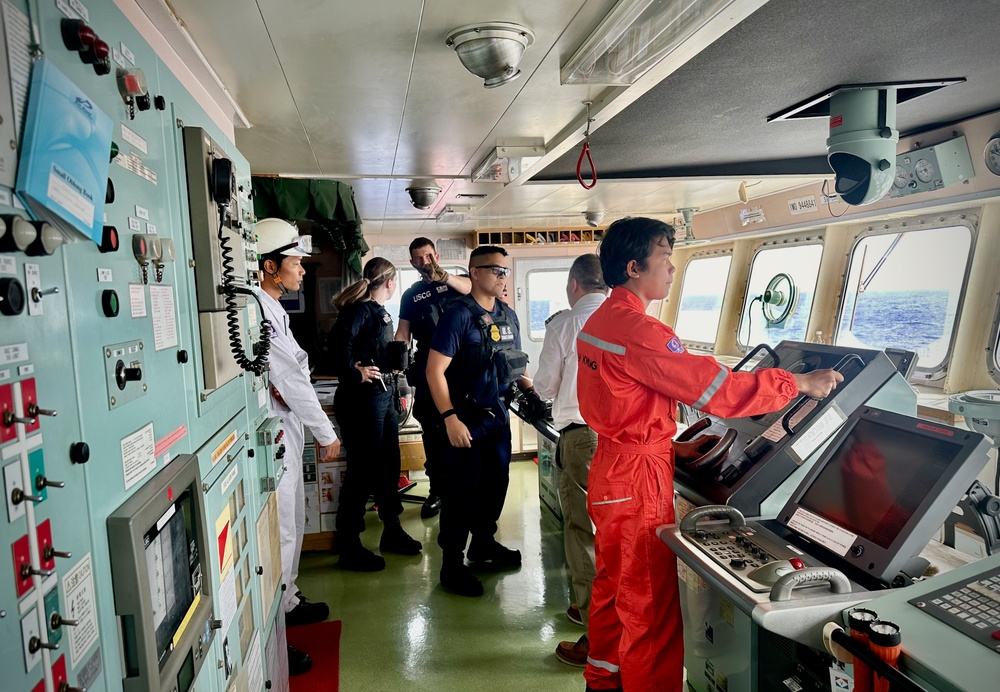 U.S. Coast Guard conducts routine security boarding on tank vessel off Guam