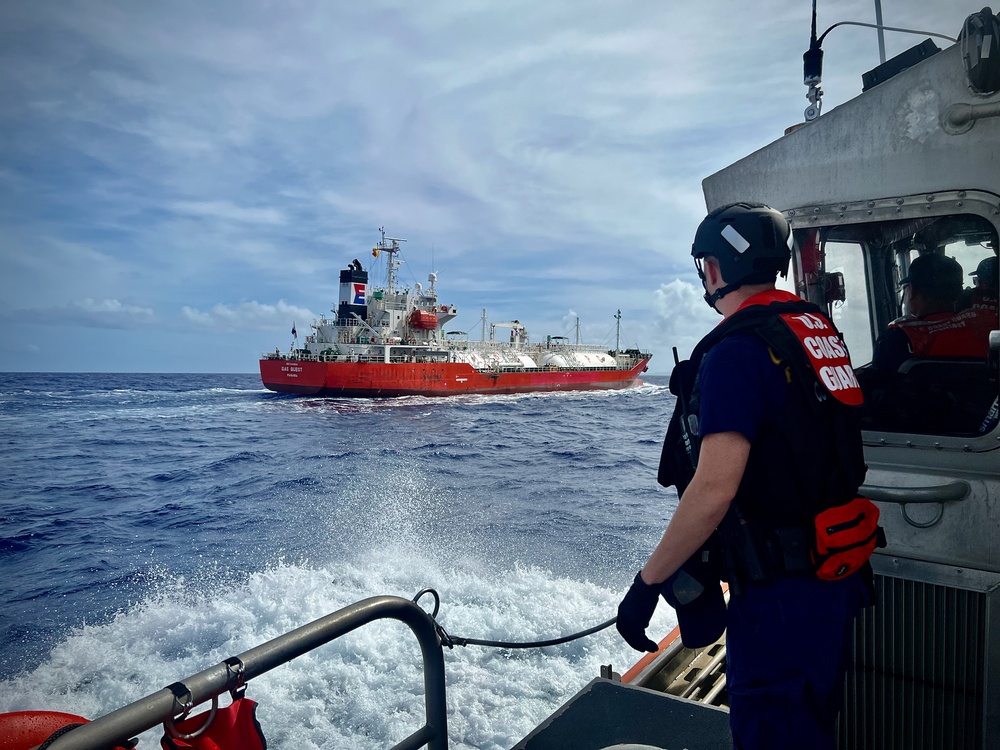 U.S. Coast Guard conducts routine security boarding on tank vessel off Guam