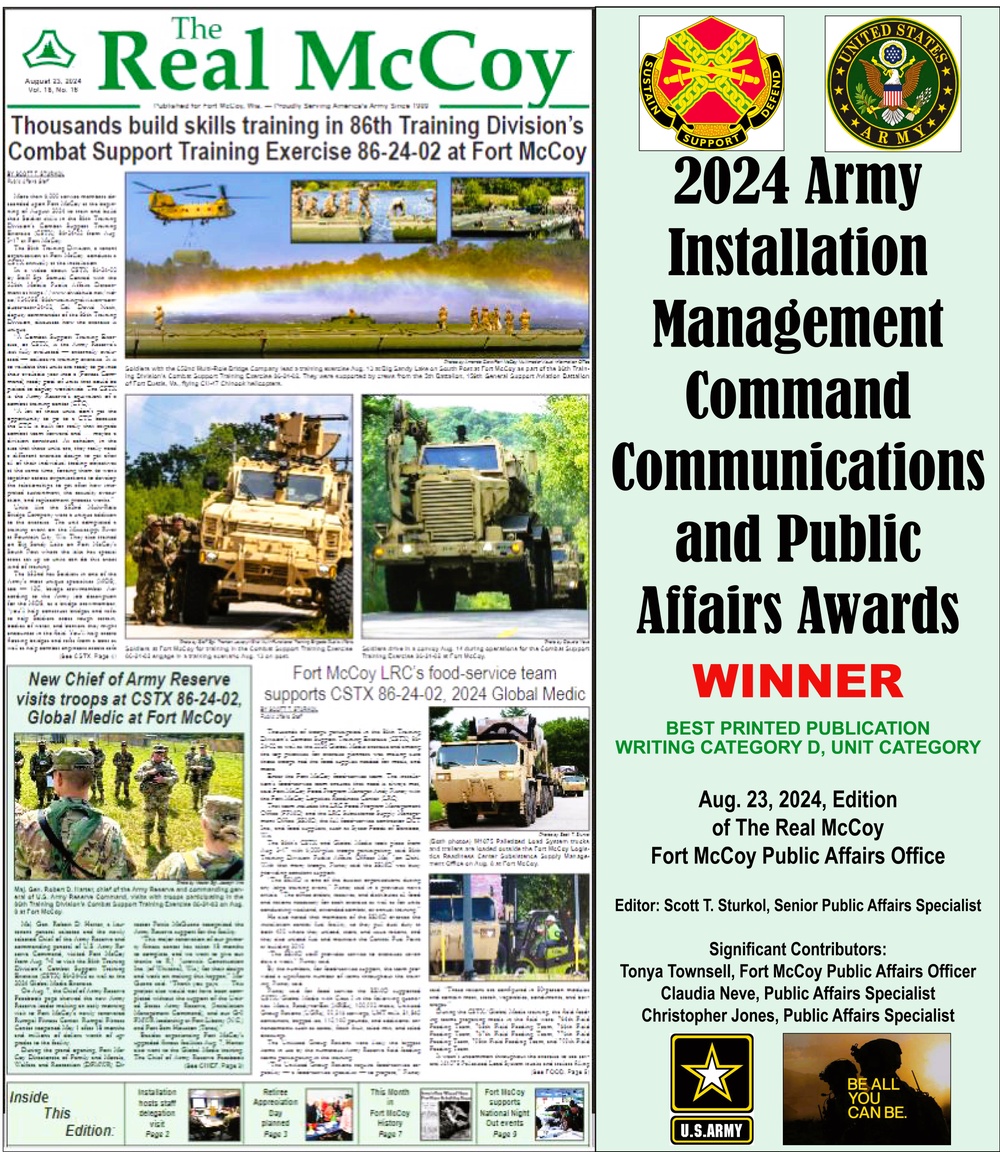 Fort McCoy communicators earn awards in 2024 IMCOM Communications-Public Awards competition