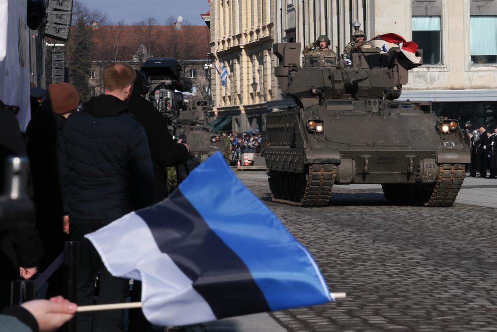 U.S. Soldiers participate in the Estonian Independence Day Parade