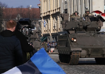 U.S. Soldiers participate in the Estonian Independence Day Parade