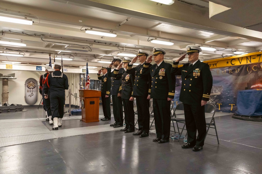 USS Gerald R. Ford (CVN 78) holds Destroyer Squadron 2 change of command ceremony