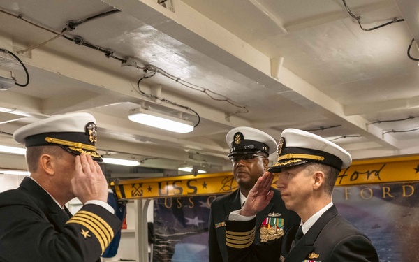 USS Gerald R. Ford (CVN 78) holds Destroyer Squadron 2 change of command ceremony