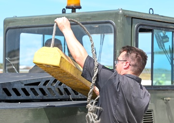 A 34th Expeditionary Bomb Squadron B-1B Lancer conducts a “touch and go” then lands at Andersen AFB during BTF 25-1