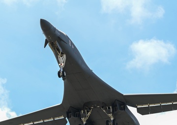 A 34th Expeditionary Bomb Squadron B-1B Lancer conducts a “touch and go” then lands at Andersen AFB during BTF 25-1