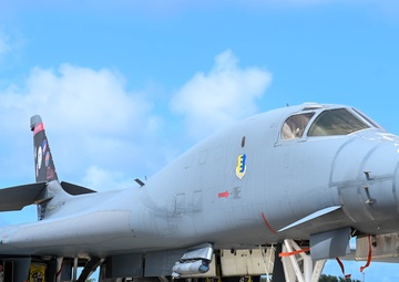 A 34th Expeditionary Bomb Squadron B-1B Lancer conducts a “touch and go” then lands at Andersen AFB during BTF 25-1
