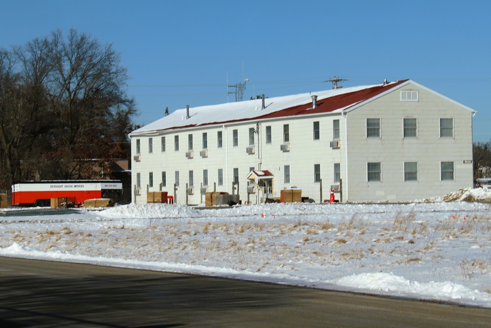 Contractors prepare third World War II-era barracks for relocation at Fort McCoy