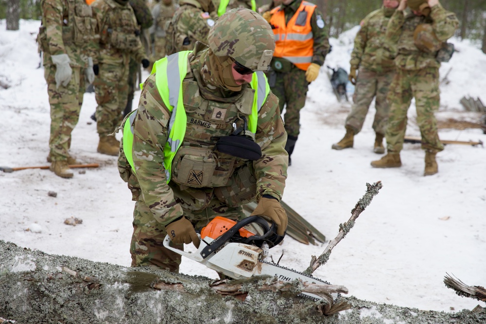 Virginia Army National Guard Engineers construct Anti-Vehicle obstacle during Arctic Forge 25