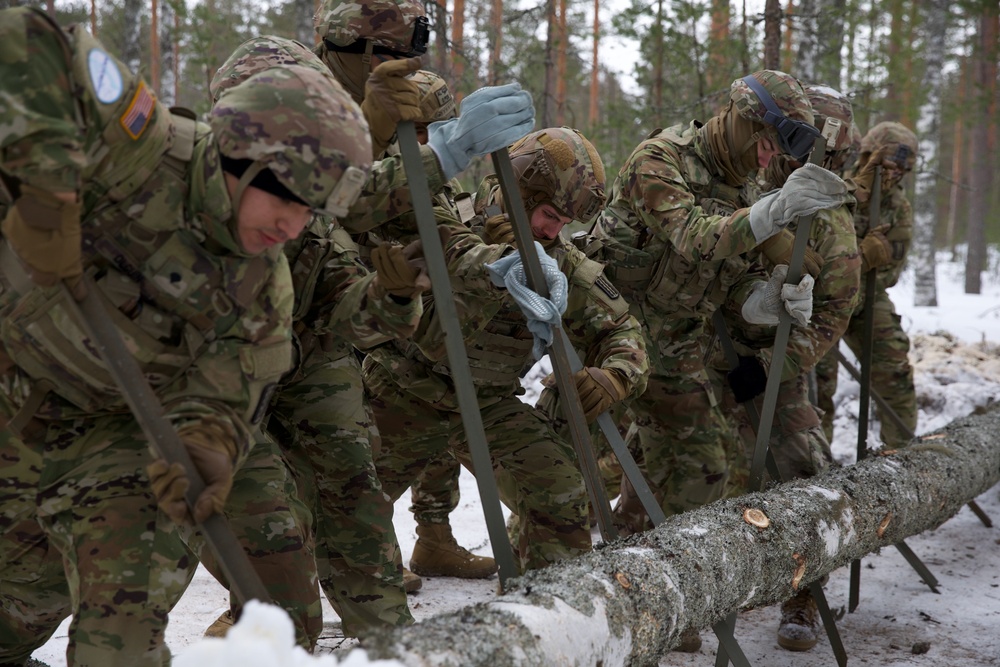 Virginia Army National Guard Engineers construct Anti-Vehicle obstacle during Arctic Forge 25