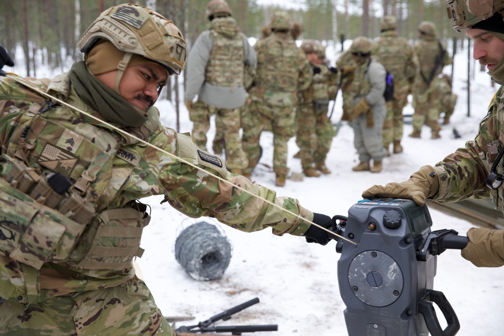 Virginia Army National Guard Engineers construct Anti-Vehicle obstacle during Arctic Forge 25