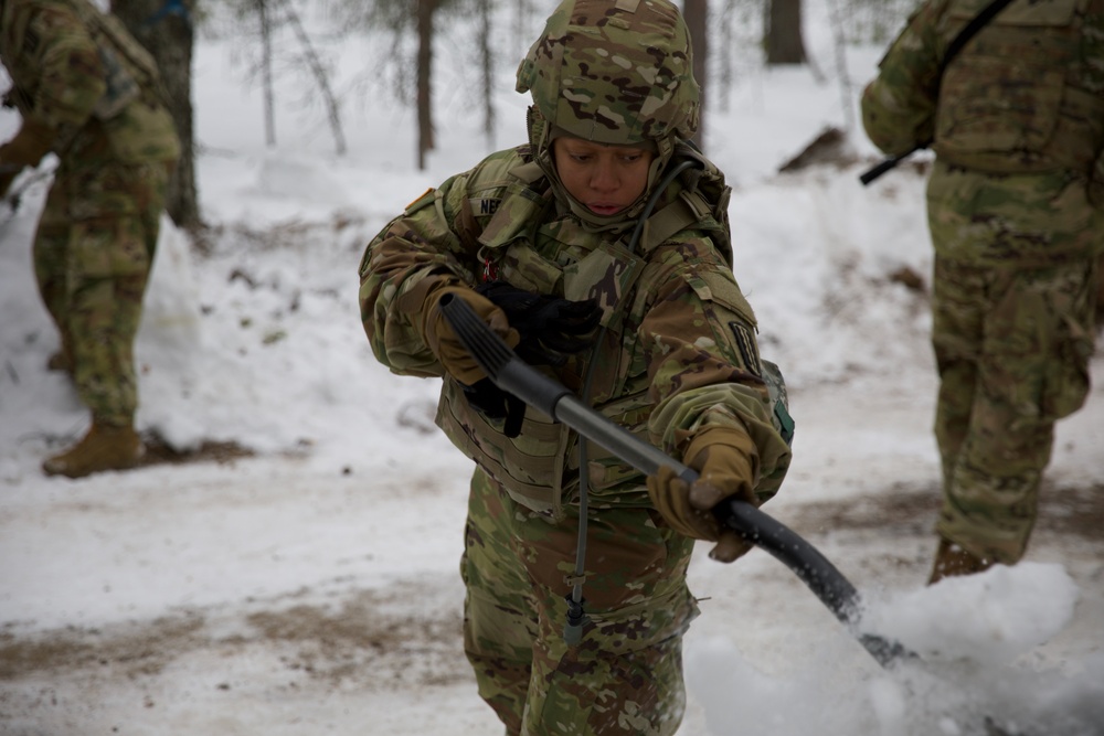 Virginia Army National Guard Engineers construct Anti-Vehicle obstacle during Arctic Forge 25