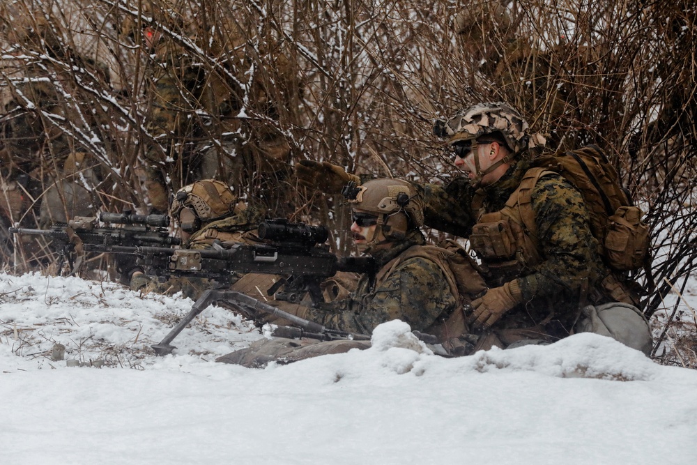 U.S. Army, Marines, and ROK army soldiers conduct training CALFEX at Rodriguez Live Fire Complex.