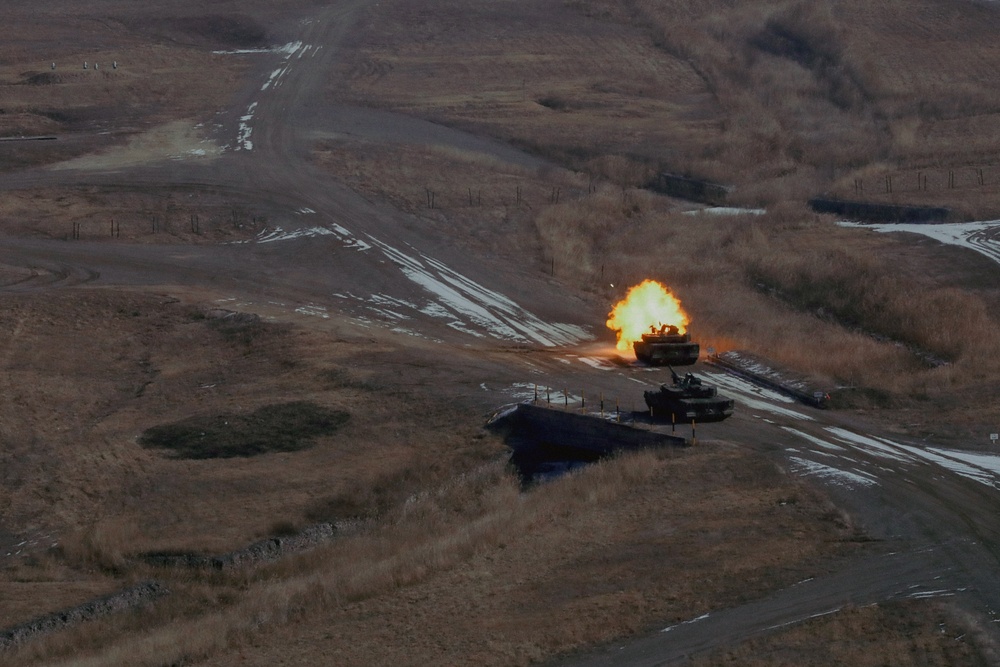 U.S. Army, Marines, and ROK army soldiers conduct training CALFEX at Rodriguez Live Fire Complex.