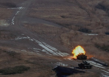 U.S. Army, Marines, and ROK army soldiers conduct training CALFEX at Rodriguez Live Fire Complex.