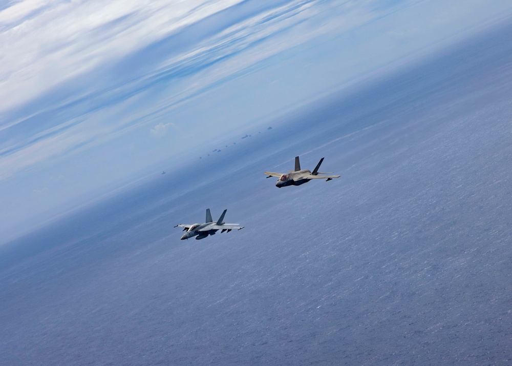 Carl Vinson Carrier Strike Group sails in formation with French Carrier Strike Group and Japan Maritime Self-Defense Force during Pacific Steller 2025