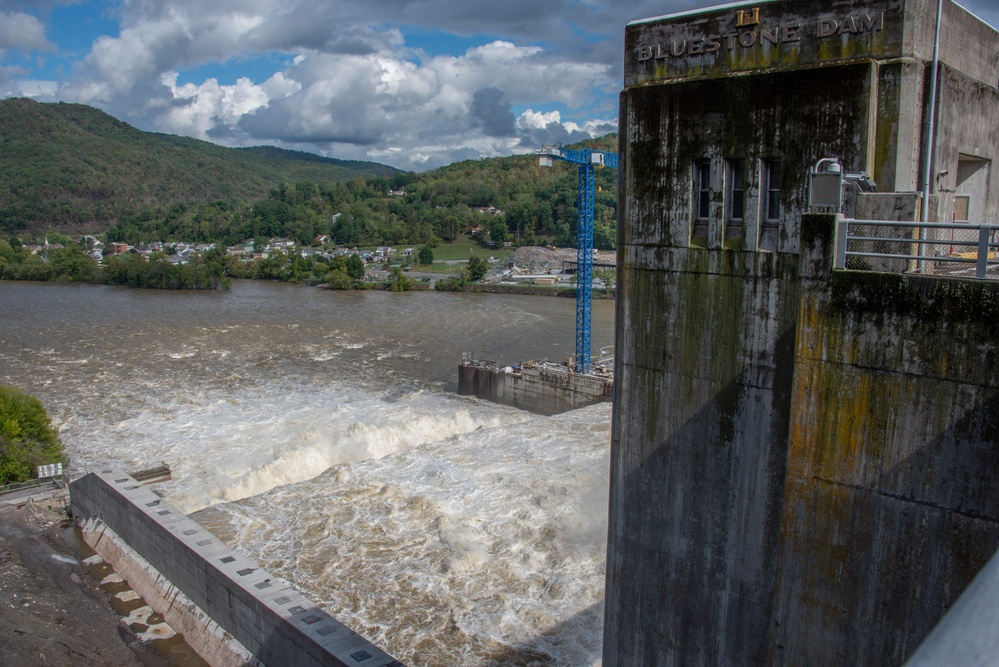 Bluestone Dam takes heavy water