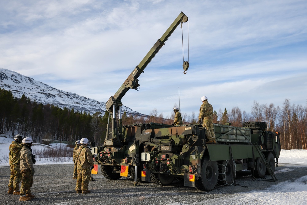 41st FAB Soldiers establish ammunition holding area during Joint Viking 25