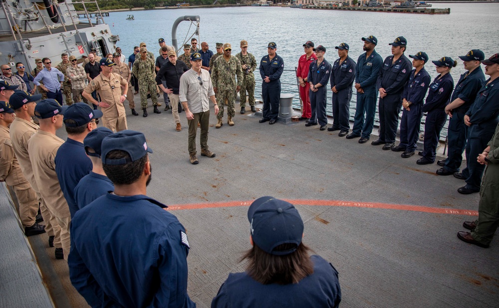 Secretary of Defense Pete Hegseth interacts with Sailors