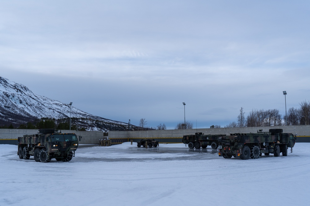 41st Field Artillery Brigade establish an ammunition holding area during Joint Viking 25 in Norway