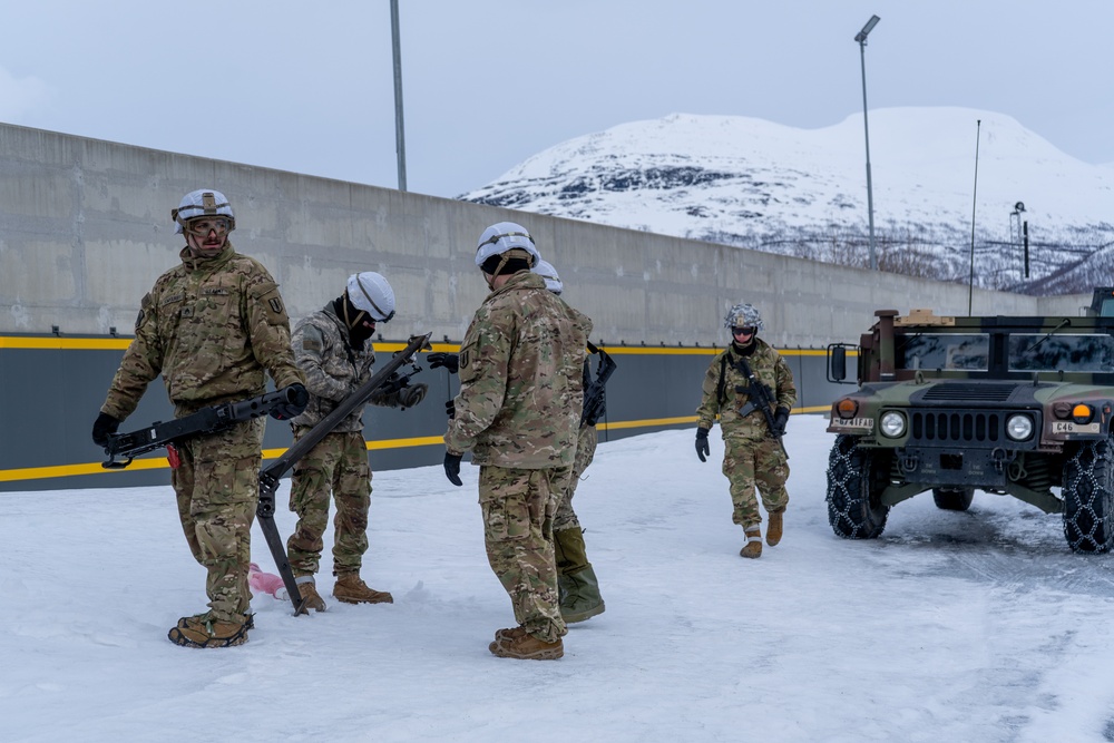 41st Field Artillery Brigade establish an ammunition holding area during Joint Viking 25 in Norway