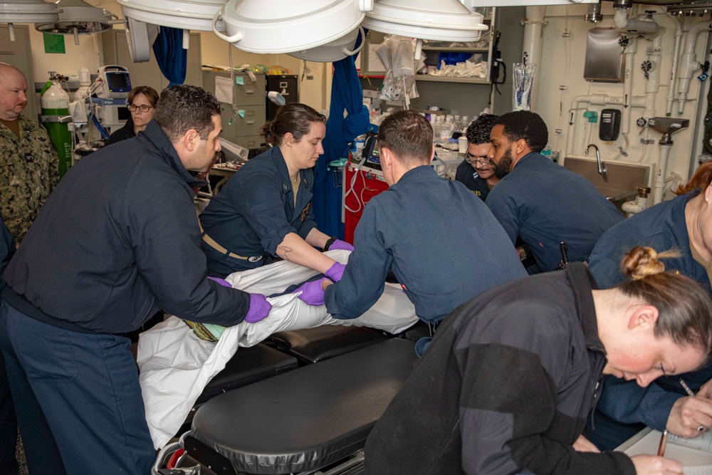 Sailors and staff with U.S. Fleet Forces, Naval Medical Forces Atlantic, and Naval Air Force Atlantic conduct Quality Medical Assist Visit aboard USS Gerald R. Ford (CVN 78)