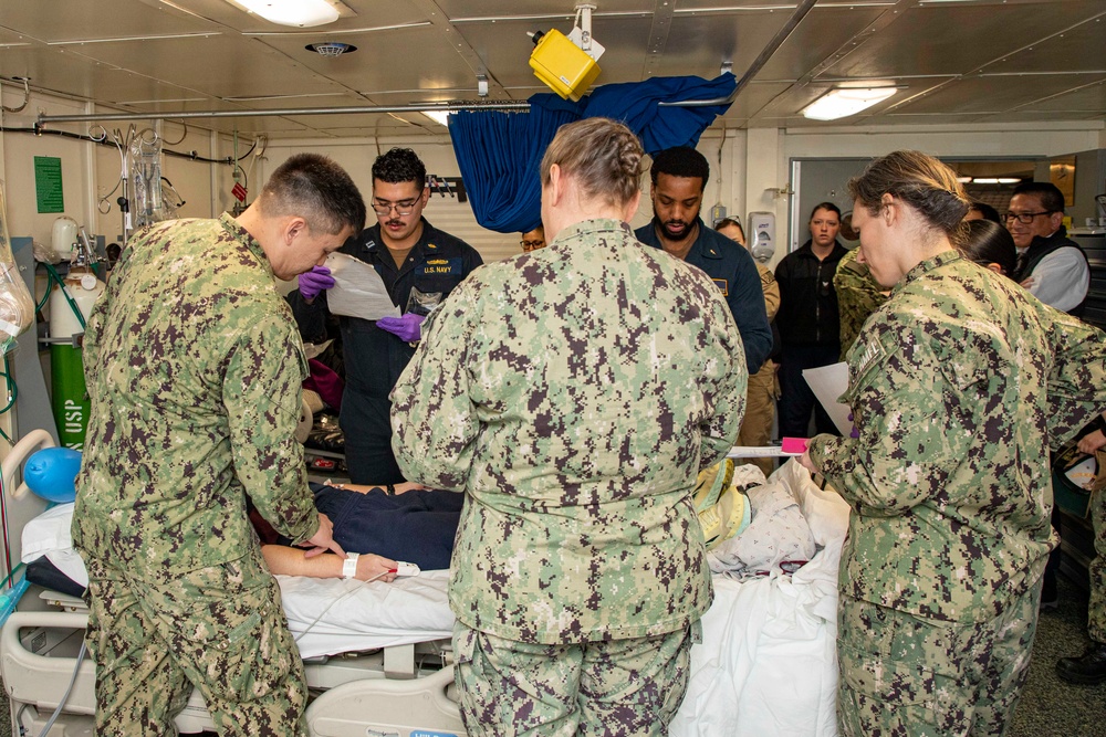 Sailors and staff with U.S. Fleet Forces, Naval Medical Forces Atlantic, and Naval Air Force Atlantic conduct Quality Medical Assist Visit aboard USS Gerald R. Ford (CVN 78)