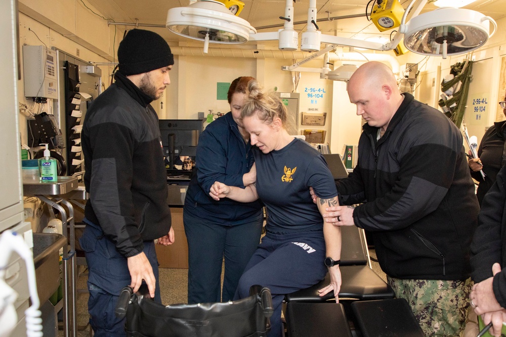 Sailors and staff with U.S. Fleet Forces, Naval Medical Forces Atlantic, and Naval Air Force Atlantic conduct Quality Medical Assist Visit aboard USS Gerald R. Ford (CVN 78)