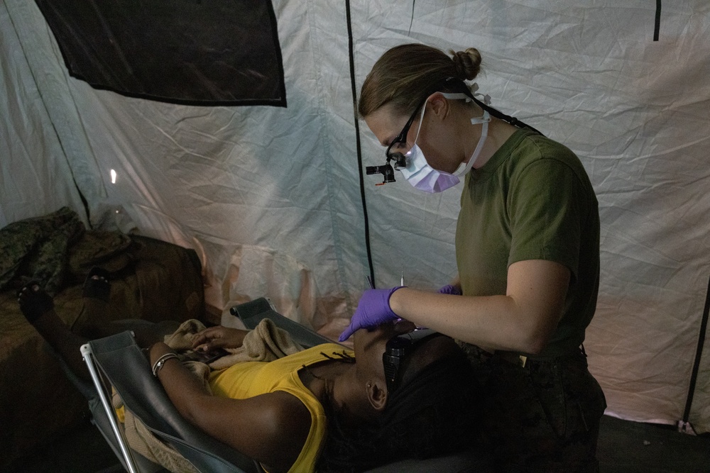 U.S. Marines and Sailors with II MEF engage in a medical and dental civil action program in the Bahamas