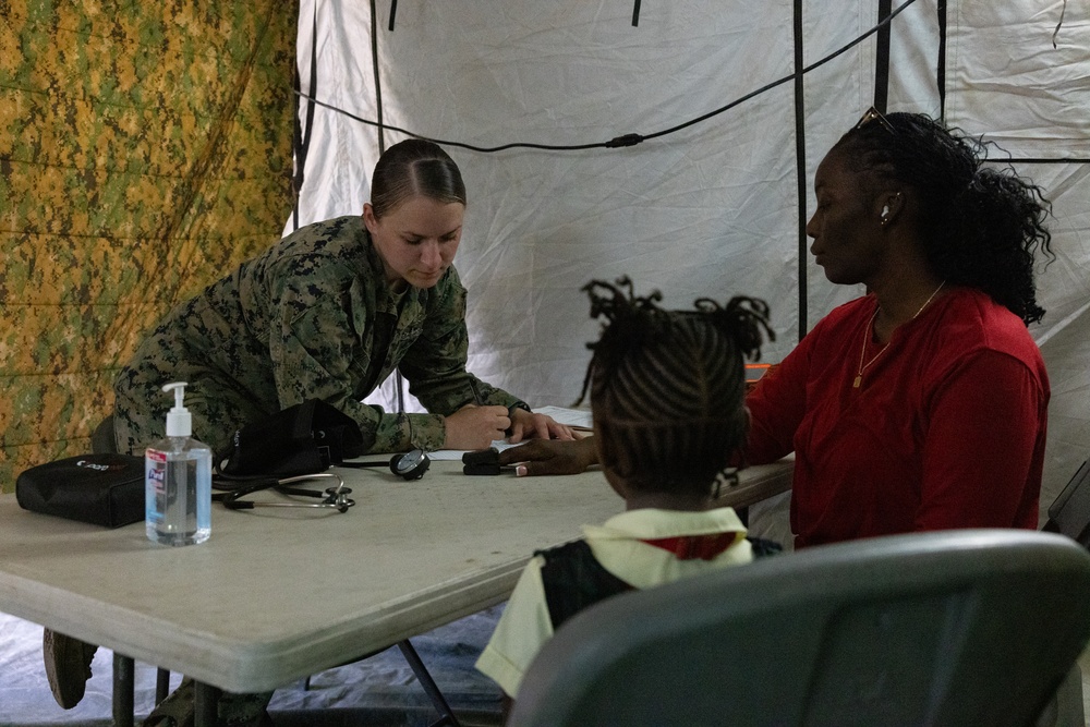 U.S. Marines and Sailors with II MEF engage in a medical and dental civil action program in The Bahamas