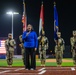 The 380th AEW Honor Guard presents the colors at a Baseball United game