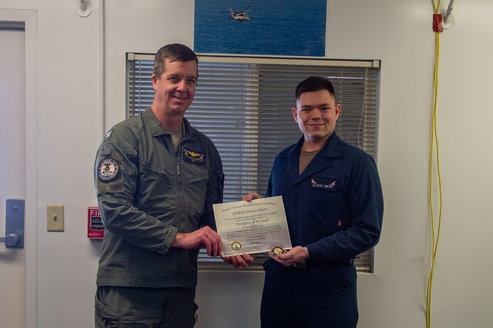 USS John C. Stennis (CVN 74) Sailor is Awarded Warfighter of the Week