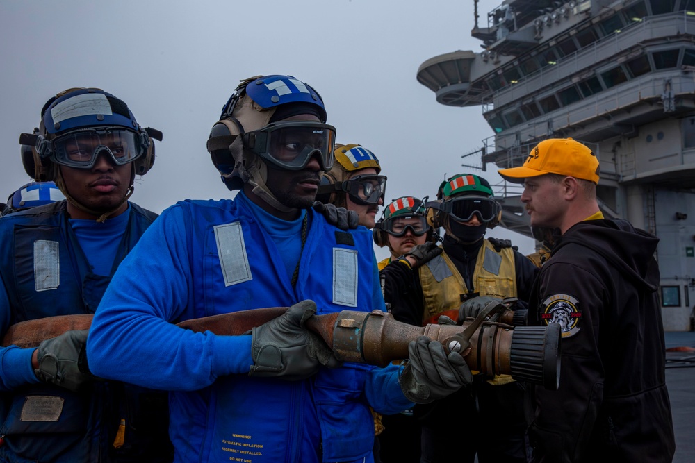 Abraham Lincoln conducts a flight deck drill