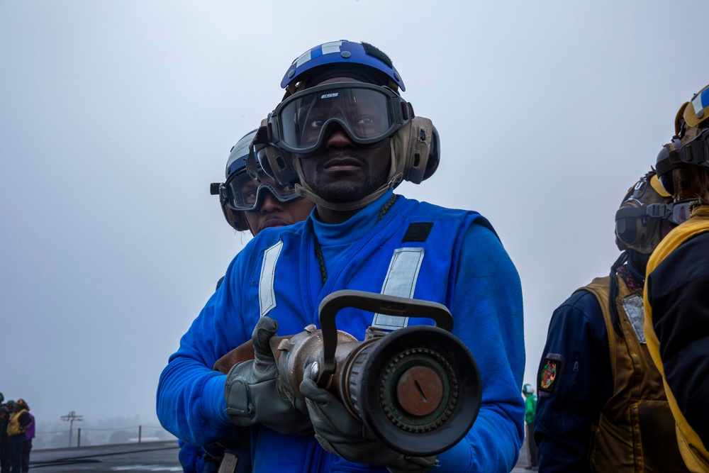 Abraham Lincoln conducts a flight deck drill