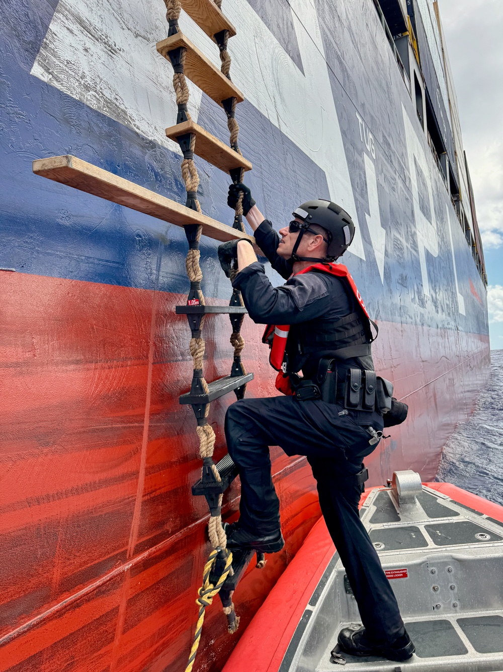 USCGC Myrtle Hazard (WPC 1139) crew conduct security boardings off Guam