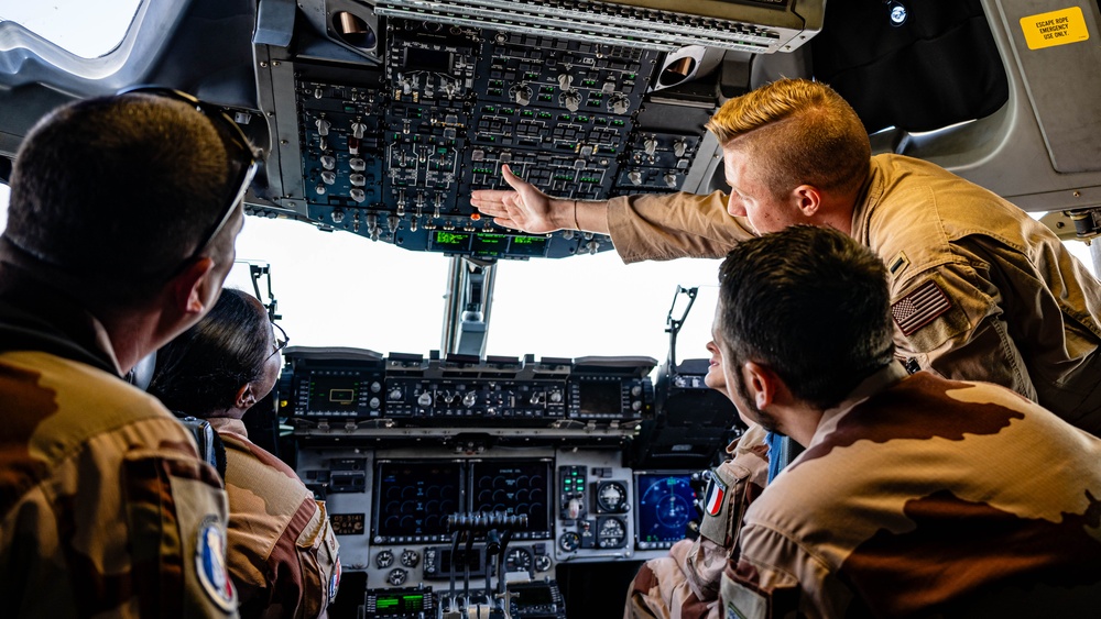 Combined Air Operation Center members attend a Pet the Jet event